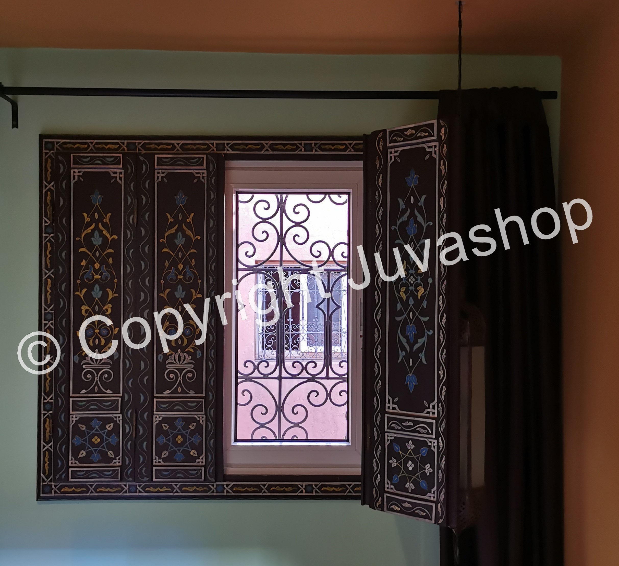 volet interieur bois marocain peint zouak fili 1